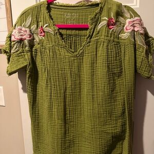 Green Embroidered Women's Top